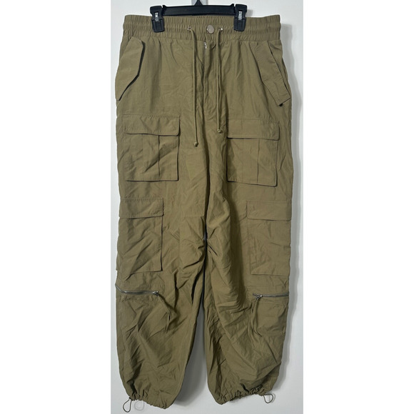 Lovers + Friends Issa Cargo Pants Army Green M Baggy 100% Nylon Jogger D4 - Picture 1 of 7